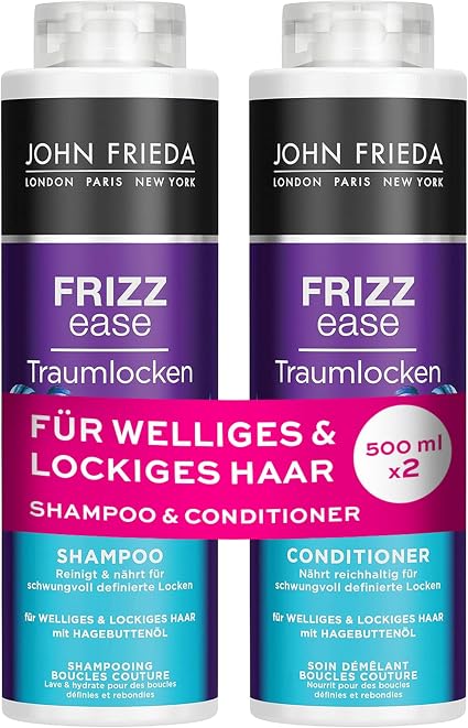 John Frieda Traumlocken Shampoo / Conditioner - Contents: 1 x Shampoo 500 ml and 1 x Conditioner 500 ml - Refillable - Frizz Ease Series - For Curly and Wavy Hair - Image 1