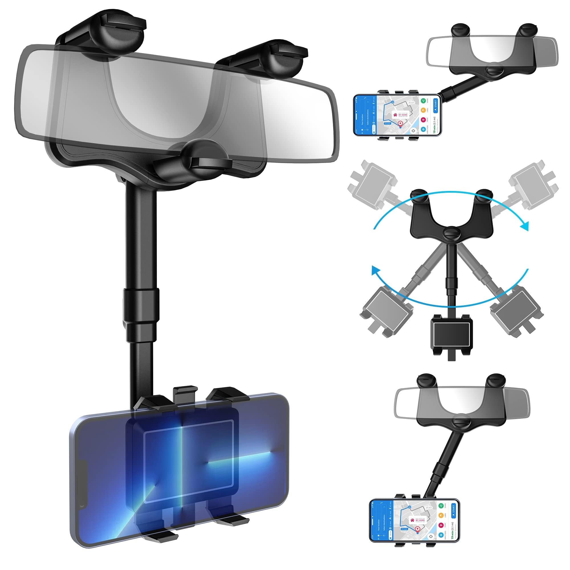 SXhyf Car Phone Holder, 360 Degree Rotating and Retractable Car Phone Holder, 2023 Portable Car Holder, Mobile Phone Stands for 4-7 in Smartphone (Black) - Image 1