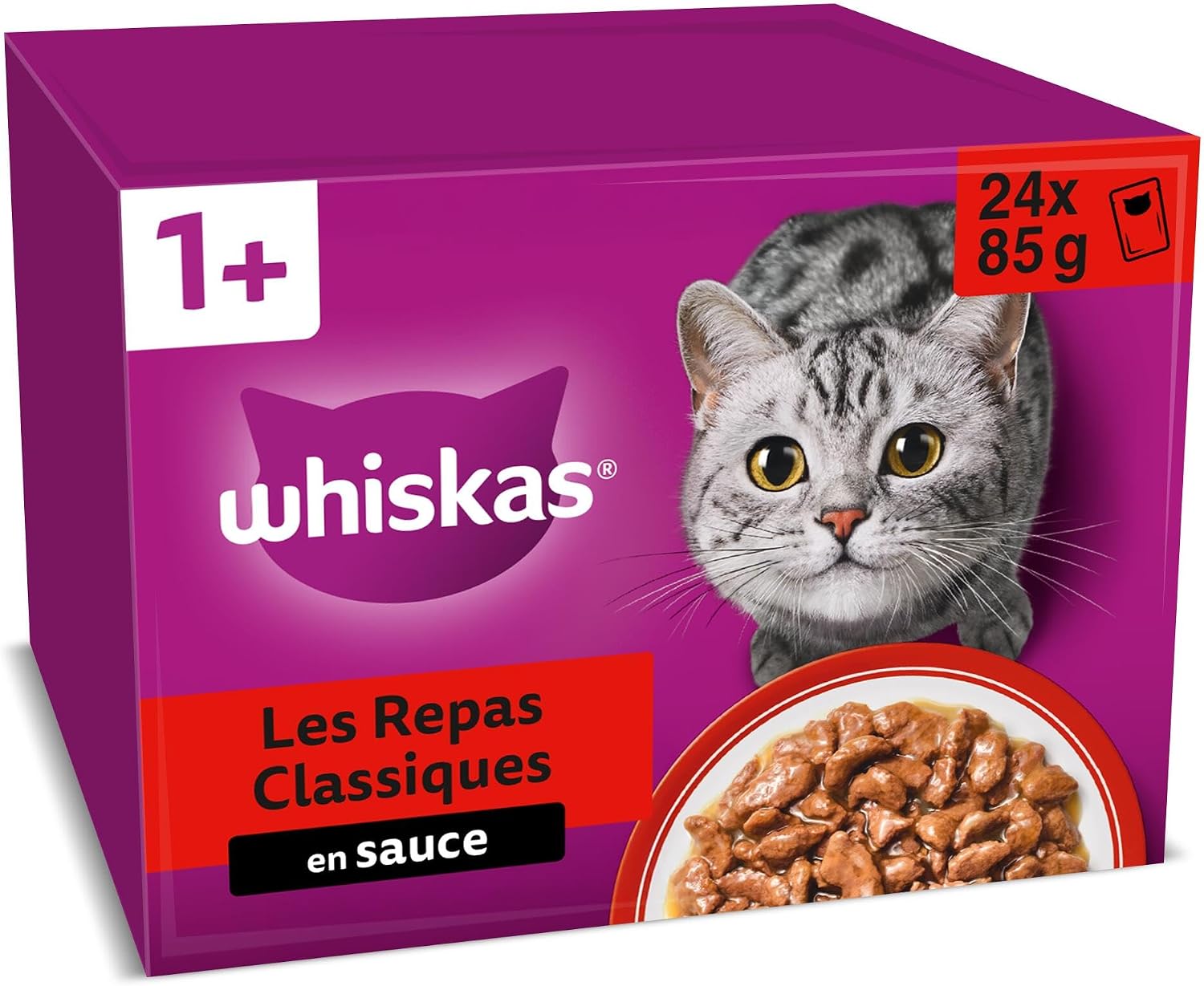 WHISKAS Les Mepas Classiques Wet Food in Adult Cat Sauce 24 x 85g (Pack of 2) 48 Sachets - Image 1