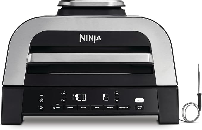 Ninja MAX 6-in-1 Indoor Grill & Deep Fryer Oil-Free 6 Modes Cooks Up to 6 Burgers, 3.8L Capacity, Low Smoke, Digital Meat Thermometer Included, Grey/Silver, DG551EU - Image 1