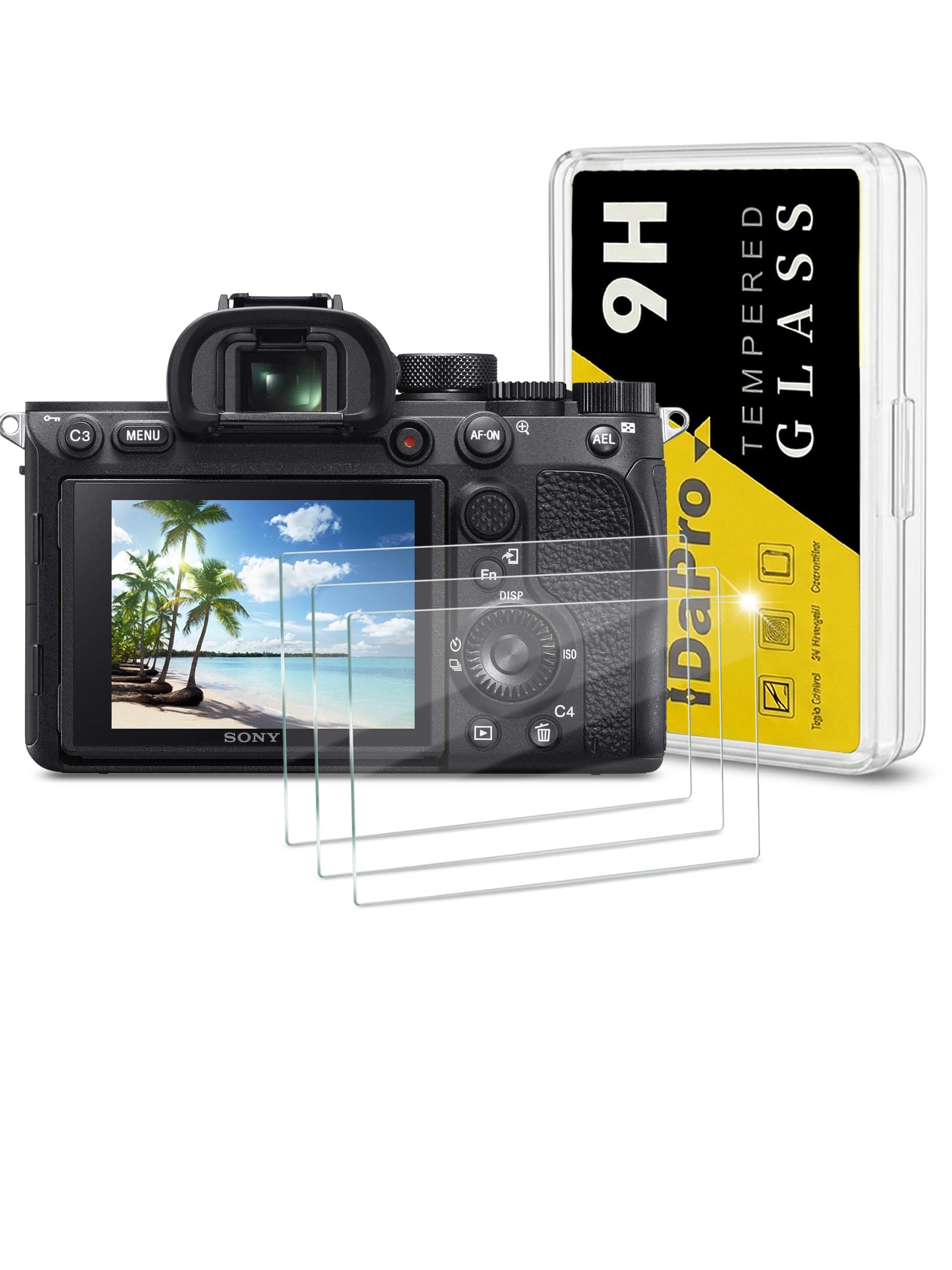 [3 x Screen Protectors for Sony Alpha A7R IV / A7R III / A7R II / A7 III / A7 II / A7S III / A7S II A7RIV A7RIII A7RII A7III A7II A7SIII A7SII, Tempered Glass, 9H Hardness, Anti-Scratch