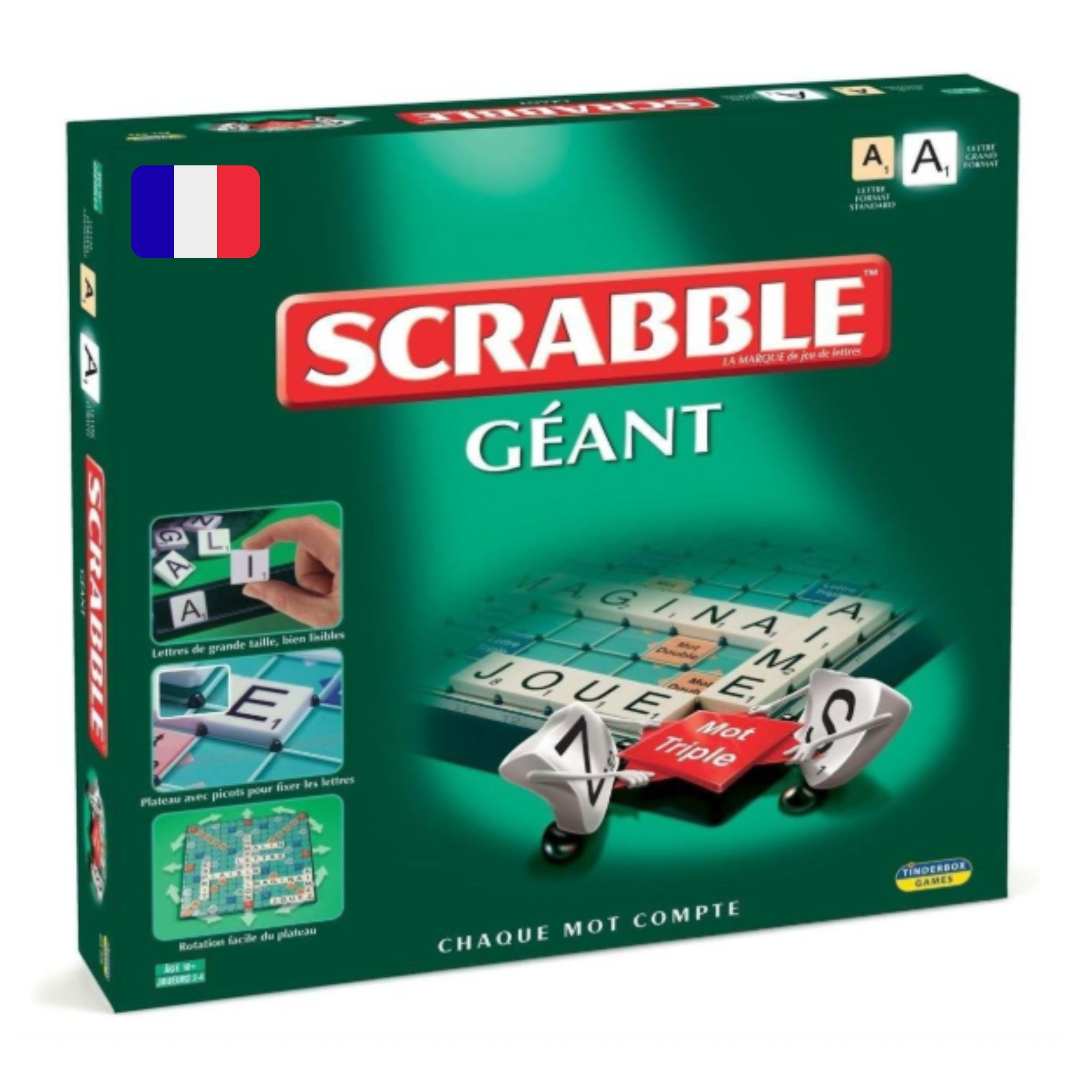 Megableu - GIANT SCRABBLE - Classic board game for adults and children from 10 years old - French version - Game with rotating tray & XXL letter wedges - Every word counts - 2 to 4 players - Image 1