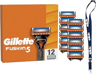 Gillette Recharges De Rasoir Fusion5 Pour Hommes, Pack De 12, AUTHENTIQUES, Cartouches Avec Bande Lubrifiante Et 5 Lames Pour Un Rasage Manuel Efficace, Lot De Rechanges Fusion Avec Un Porte-Clés - Image 1