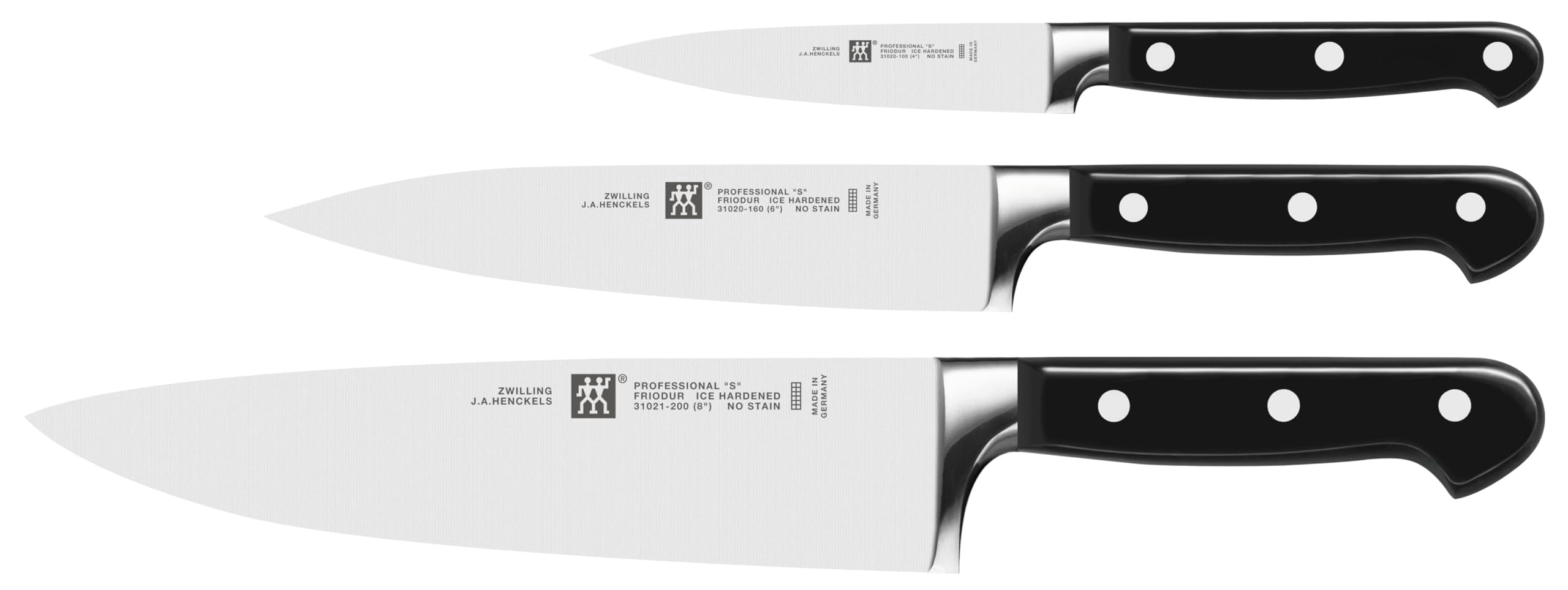 ZWILLING Set of 3 Knives (Thinning Knife, Meat Knife, Chef's Knife), Special Stainless Steel, Black Handle, Professional S Series - Image 1