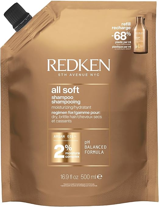REDKEN - Hydrating Shampoo Refill for Dry and Dehydrated Hair - Provides Softness & Flexibility - Proteins & Argan Oil - Vegan Product - All Soft - 500ml - Image 1
