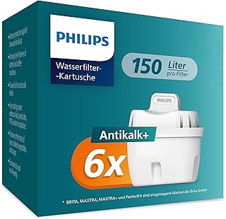 Philips Water Cartouches filtrantes de rechange Anticalcaire+, paquet de 6,réduit chlore,microplastiques et autres contaminants, L’EMBALLAGE PEUT VARIER, Compatible avec Brita* - Image 1