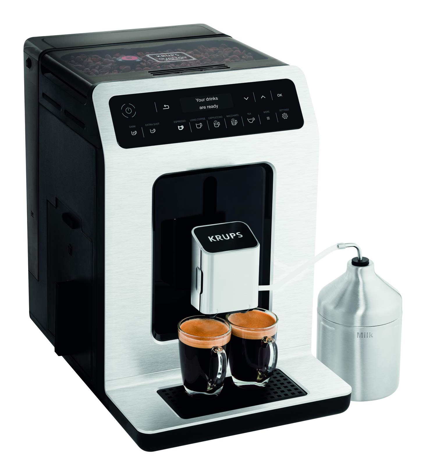 Krups Evidence Coffee Bean Machine, 2 simultaneous cups, OLED screen, 15 pre-recorded drinks, Extra shot for more intensity, Automatic cleaning, Made in France EA891D10 - Image 1