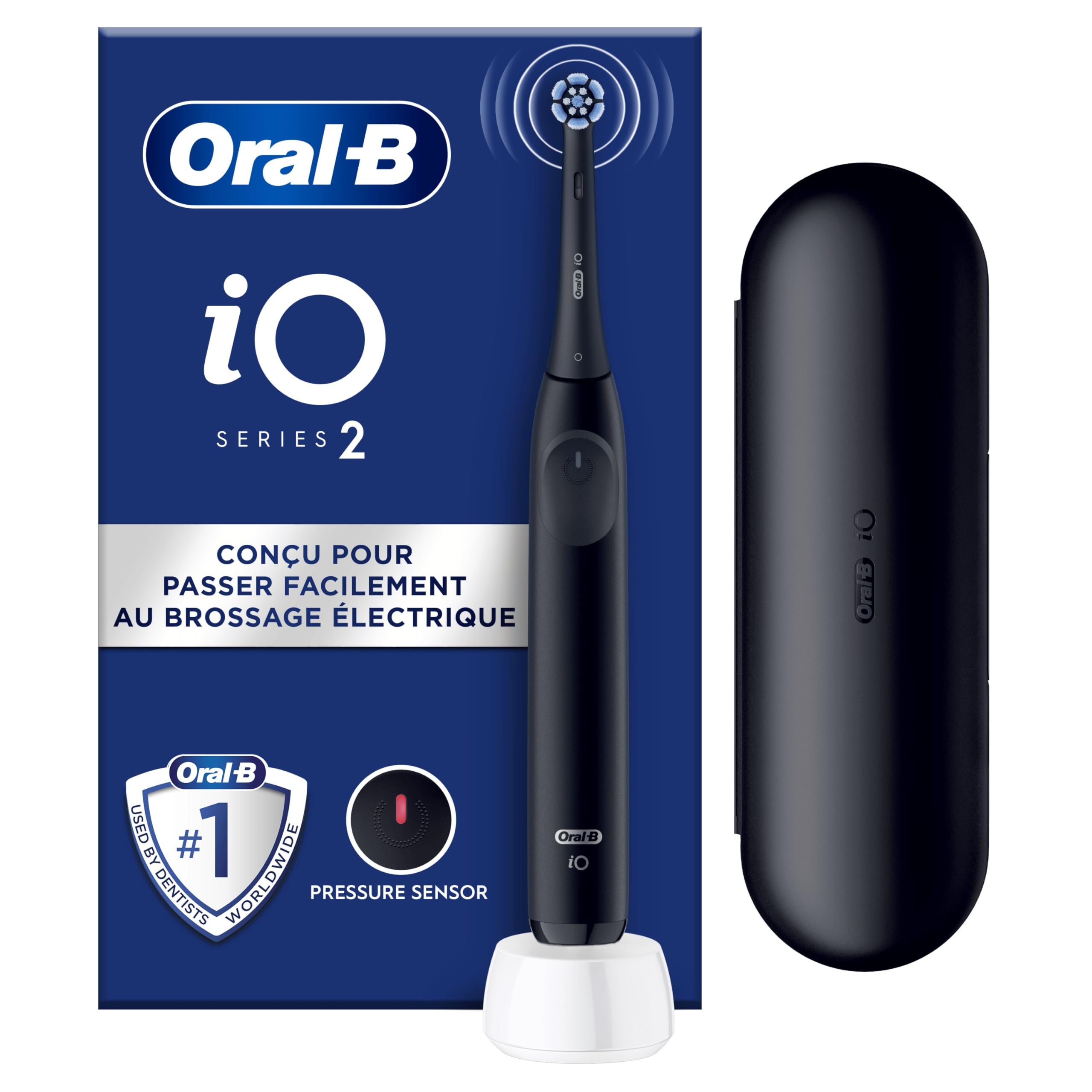 Oral-B iO 2 Black Electric Toothbrush for Adults, 3 Cleaning Modes, Soft for Gums, Soft Brushing, Accessories, Oral B Replacement Brush, Brush Holder, Travel Case - Image 1