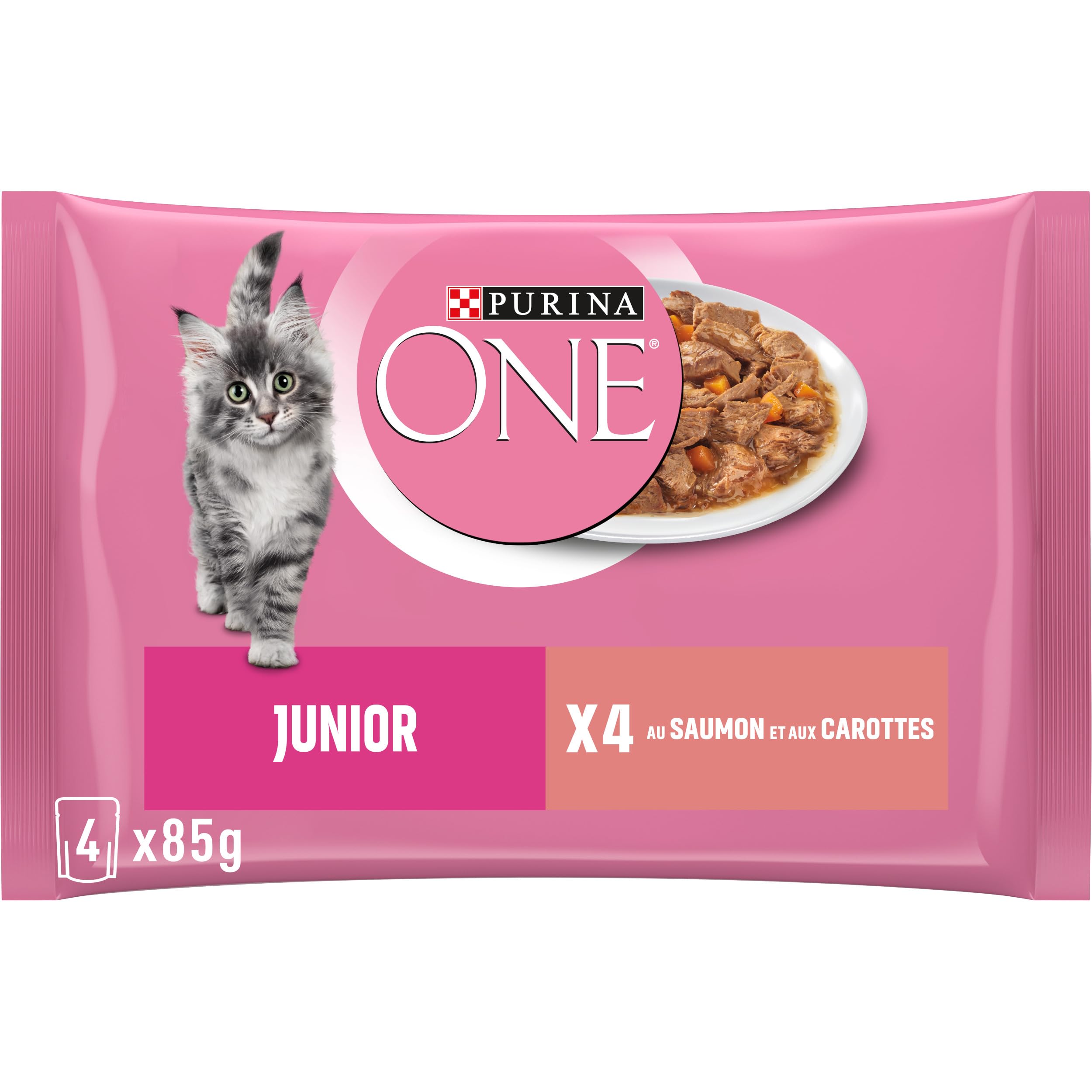 PURINA ONE Junior Salmon Tapered Kitten Meal Bag 4 x 85g - Image 1