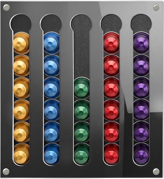 Black Acrylic Nespresso Capsule Holder - Organize 35 Original Nespresso Capsules - Wall Mounted Capsule Storage Ideal for Kitchen, Office or Living Room (No Magnetic Drilling/Adhesive) - Image 1
