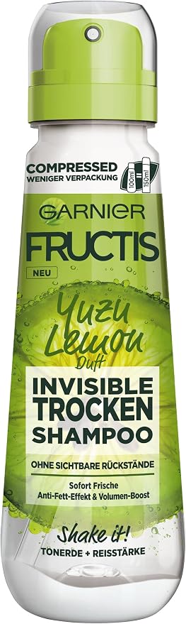 Garnier Fructis Invisible Dry Yuzu Lemon Shampoo Dry Spray Waterless Clay and Rice Powder Volumizing Refreshing Hair 100ml - Image 1