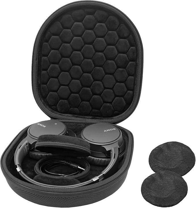 ProCase Hard Case for Sony Headphones WHCH720N/ WH1000XM5/ WH1000XM4/ WHXB910N/ WHCH710N/ WHXB900N/ Bose 700/ QC35 II Wireless Noise Cancelling Headphones with 2 Hygiene Ear Covers, Black, Back Cover - Image 1
