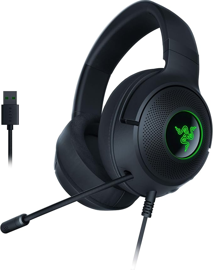 Razer Kraken V3 X USB Wired Gaming Headset - Ultralight with 285g (40mm Triforce Speakers, HyperClear Cardioid Microphone, 7.1 Surround Sound, Chroma RGB) Black - Image 1