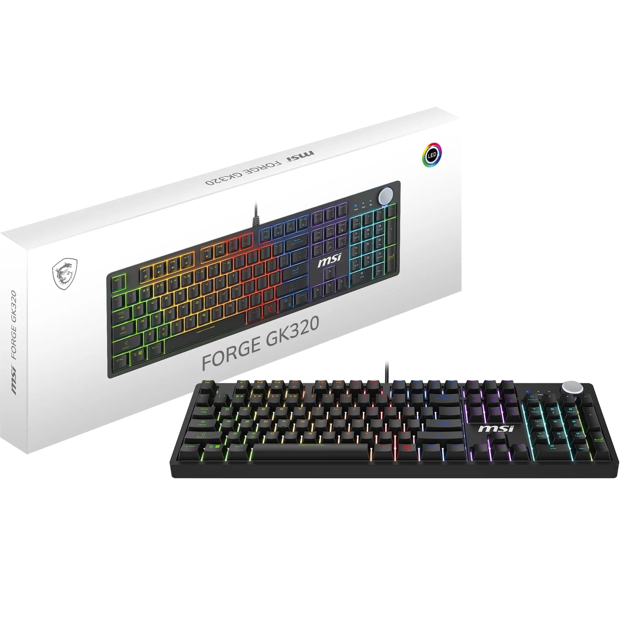 MSI Forge GK320 FR Mechanical Gaming Keyboard - French AZERTY, Interchangeable Red (Linear) Switches, Magnetic Cover, Ergonomic Keys, RGB LED, USB 2.0 – Full Size