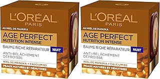 L'Oréal Paris Anti-Aging Night Cream - Rich Repairing Balm - Concentrated with Manuka Honey & Calcium B5 - For Undernourished Mature Skin - Intense Nutrition - Age Perfect - 50 ml (Pack of 2) - Image 1