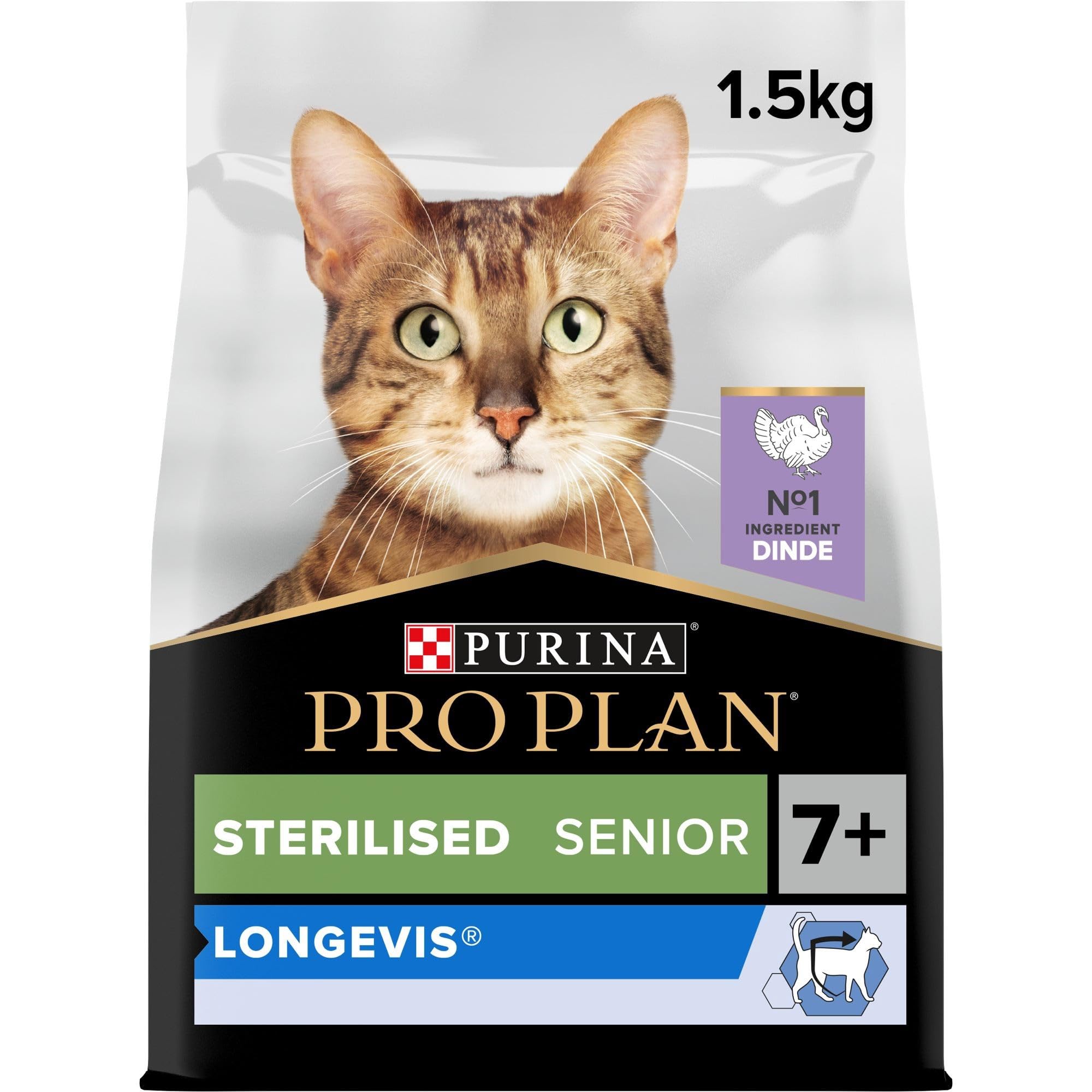 PURINA PRO PLAN | LONGEVIS | Sterilised 7+ | Complete Food for Sterilized Senior Cat (> 7 years) | For a Longer Healthy Life | Turkey | Dry Food | Bag | Pack of 1 x 1.5 kg - Image 1