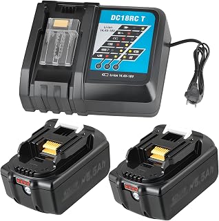2X 18V 5.5Ah Ensemble de batteries de remplacement pour Makita + Chargeur DC18RC Batterie haute performance avec chargeur rapide 3A pour BL1860B, BL1850, BL1840B, BL1830B, LXT400, 194205-3, 194309-1 - Image 1