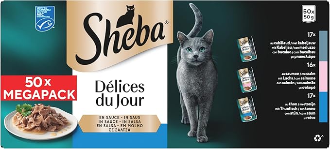 Sheba Catcare Pouch Wet Fresh & Fine (Fish) Chunks in Gravy Adult 50 x 50 g Standard Multipack - Image 1