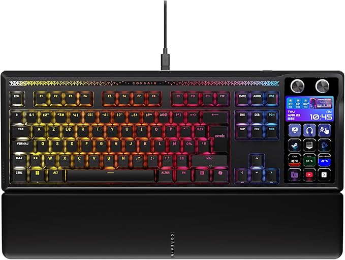 Corsair Galleon 100 SD Clavier Mécanique Filaire – Elgato Stream Deck Intégré, Commutateurs MLX Pulse Thocky Pré-Lubrifiés et Remplaçables à Chaud, FlashTap SOCD, 8 000 Hz, AZERTY FR – Noir - Image 1