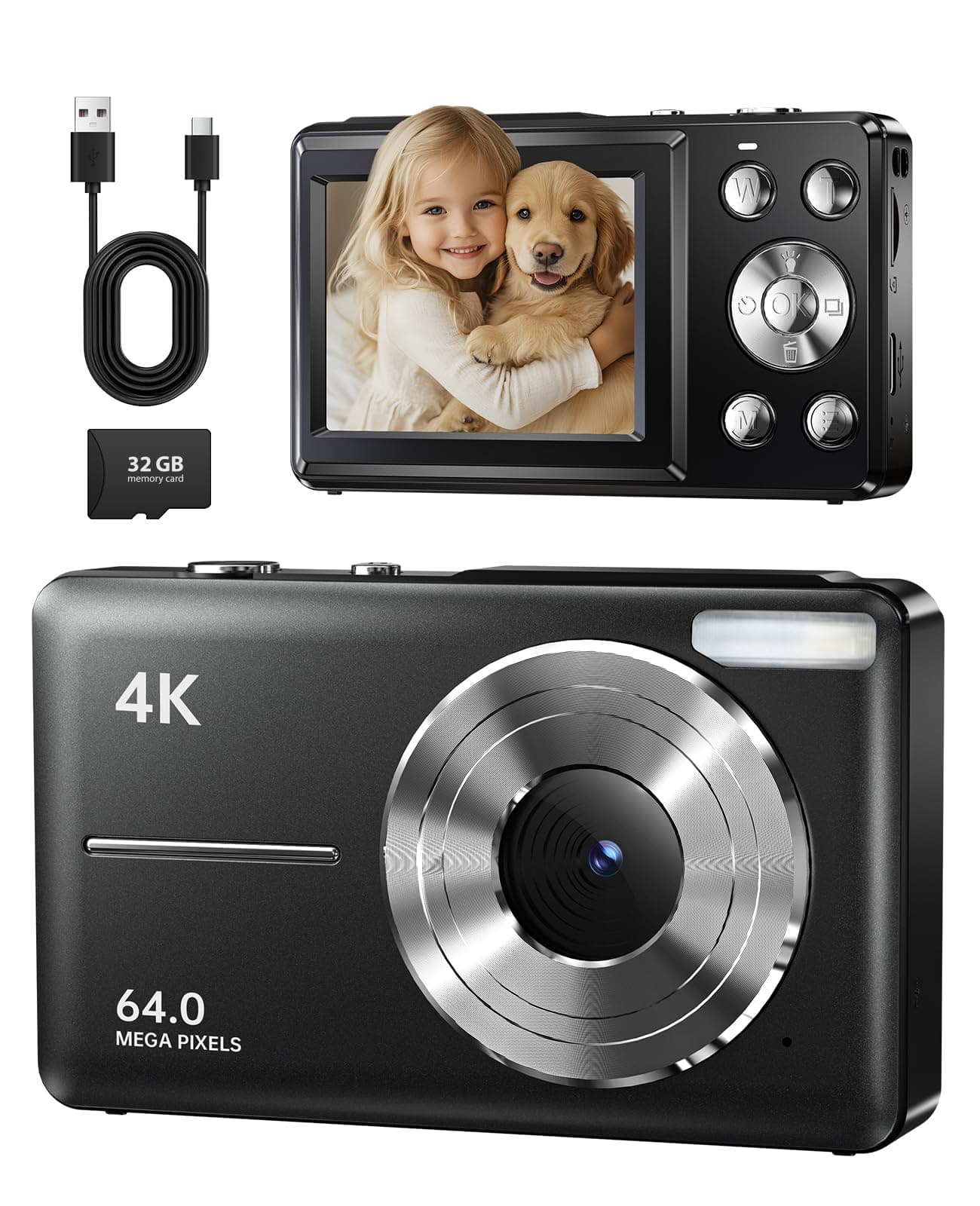 Digital Camera, 4K 48MP Cameras with 32GB Card, 18X Zoom, Portable Compact Digital Camera for Kids, Teens, Boys and Girls