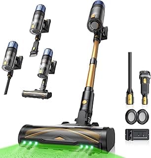 P15 Cordless Vacuum Cleaner, 580W/55Kpa/70 Min Powerful Cordless Vacuum Cleaner, Anti-tangle Brush, Freestanding, Telescopic Broom Vacuum Cleaner Carpets, Hard Floors, Pet Hair and Car