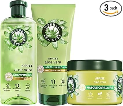 HERBAL ESSENCES - Sulfate Free - Shampoo 250ml + Conditioner 200ml + Mask 500ml Aloe Vera - Soothes, Hydrates, Cleanses and Nourishes Very Dry Hair - Jasmine Fragrance