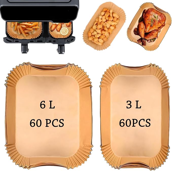 Air Fryer Baking Paper for Philips Airfryer Series 3000, Baking Paper for Philips Dual Basket Airfryer 9 Liters NA350/00, Air Fryer Accessories, Air Fryer Mould, Air Fryer Dish (60pcs+60pcs) - Image 1