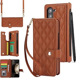 XIZYO pour Samsung Galaxy Z Fold 6 Etui de Téléphone en Portefeuille Cuir avec 2 Lanières Amovibles, avec Porte-Stylo, Luxe Magnétiques Fermoirs Antichoc Rabat Coque avec Porte-Cartes, Brun - Image 1