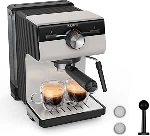 KRUPS Manual Espresso Machine, Barista Quality, Espresso and Cappuccinos, Steam Nozzle, Filter Storage Included, Light Grey, Authentic, XP381B10 - Image 1