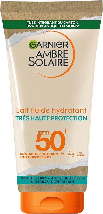 GARNIER Ambre Solaire - Moisturising Fluid Milk - High Sun Protection - SPF 50 - Protects from UVA & UVB - 24h Hydration - Water Resistant - Invisible Finish - Face & Body - 175 ml - Image 1