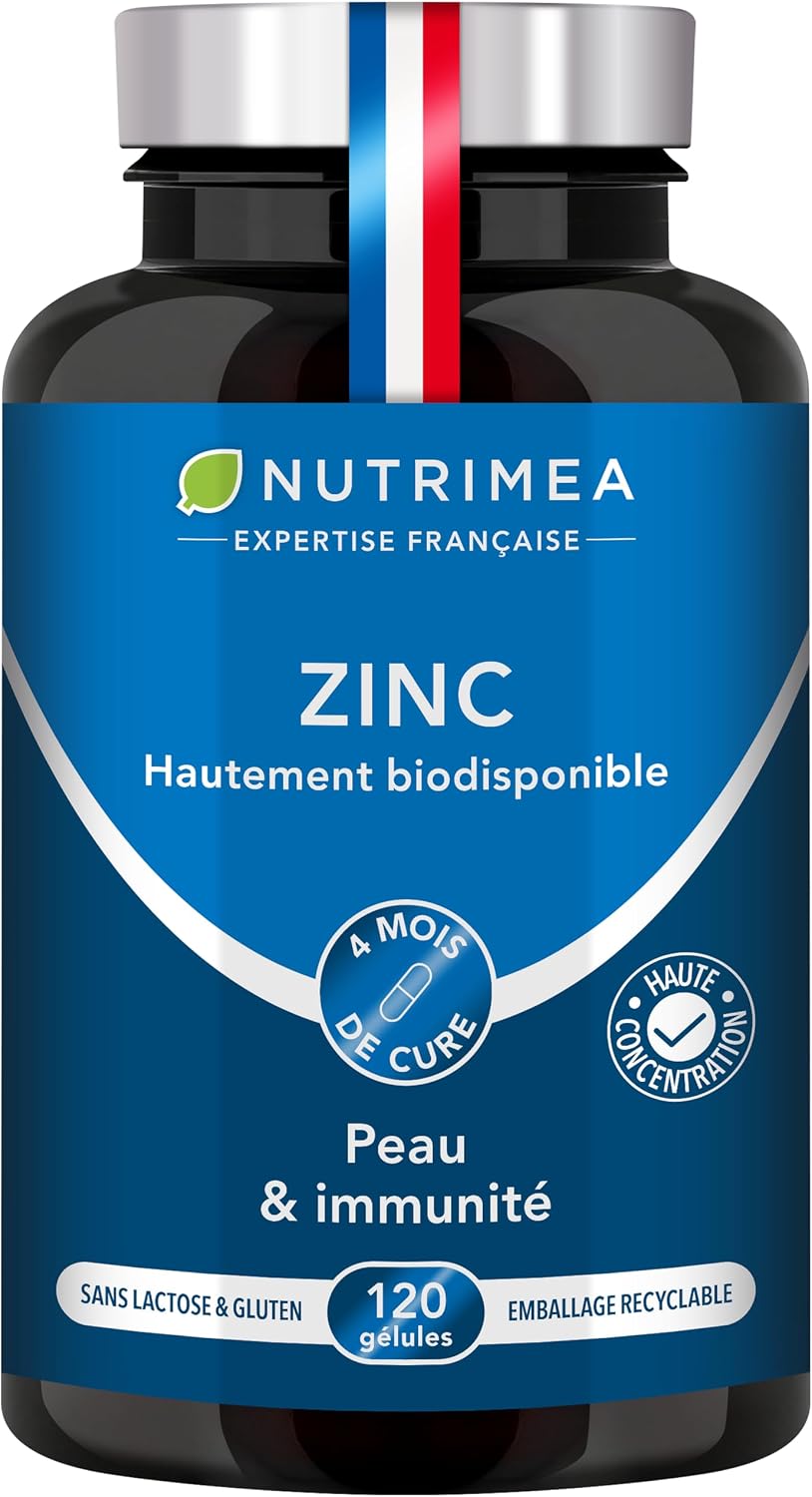 ZINC Citrate - Formule 100% Pure - Haute Absorption - Aide à Lutter Contre l'Acne - Apporte 40 mg de dont 12,5 mg de Zinc Élément (Zn) - 120 Gélules Vegan - Nutrimea - Fabriqué en France - Image 1