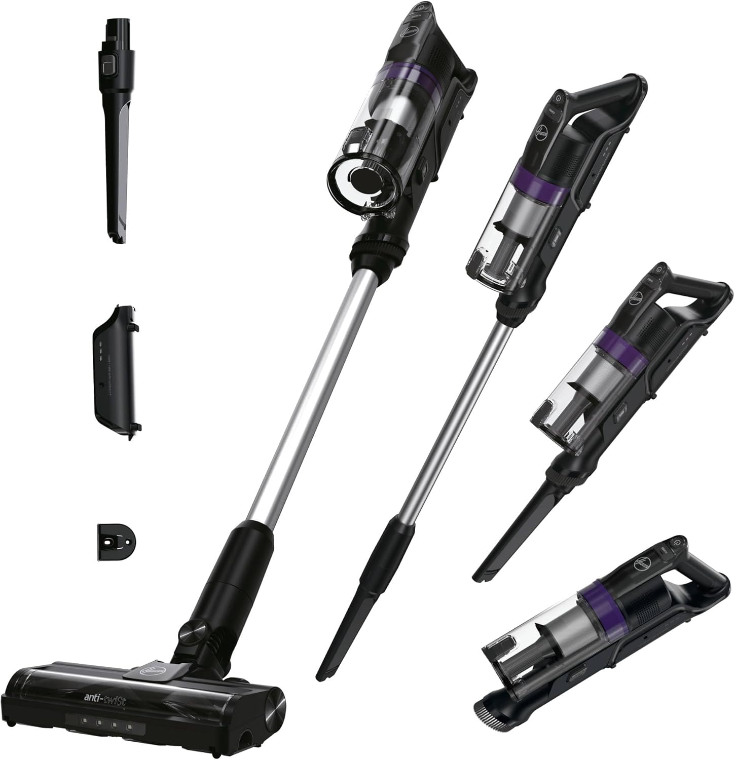 Hoover HF1 Plus Powerful Lightweight Cordless Broom Vacuum Cleaner, 165 W, Anti-tangle Brush, Multi-Floor LED Lighting, Turbo Mode, 1 Click Empty, Removable Battery, Parking Position HF1PZ10H - Image 1