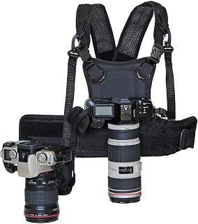 Nicama AH1 Harnais D'épaule Double pour 2 Appareil Photo, Sangle Appareil Photo Avec 38mm Carré Arca Type QR Plaque de Montage Gilet pour Canon Nikon Sony Olympus Hiking Randonnée Mariage (CAMO) - Image 1