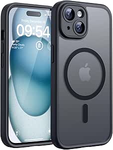 TOCOL Magnetic Case for iPhone 15 6.1 Inch, Compatible with MagSafe, Enhanced Lens Protection, Translucent Matte Slim Shockproof Case, Black - Image 1