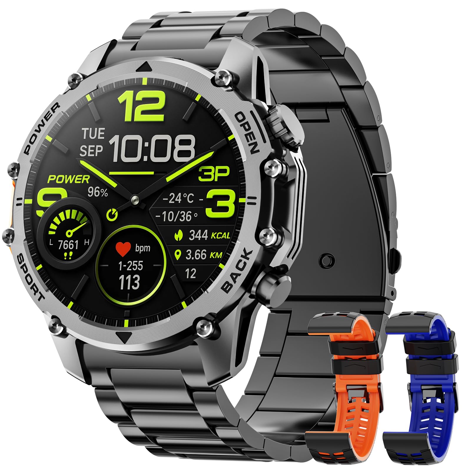 Montre Connectée Homme 1,52"HD Écran Smartwatch, 500 mAh Batterie et 120+ Modes Sportifs, Montre Connectée Militaire avec Fréquence Cardiaque/SpO2/Sommeil Moniteur et Lampe De Poche pour Android iOS - Image 1