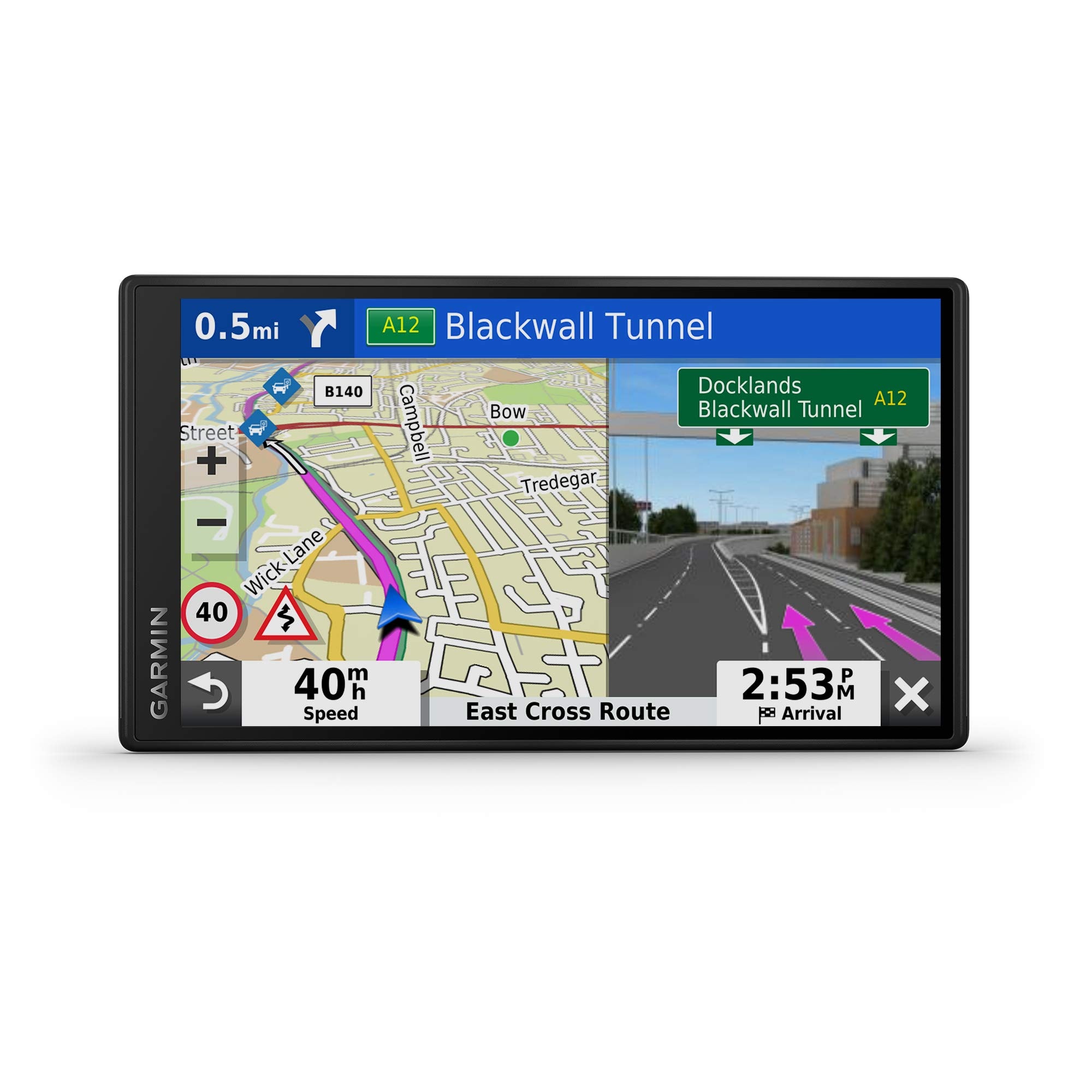 Garmin DriveSmart 55 MT-S 5.5 Inch GPS with Edge to Edge Display, Map Updates for UK and Ireland, Live Traffic, Bluetooth Hands-Free Calls and Driving Alerts - Image 1