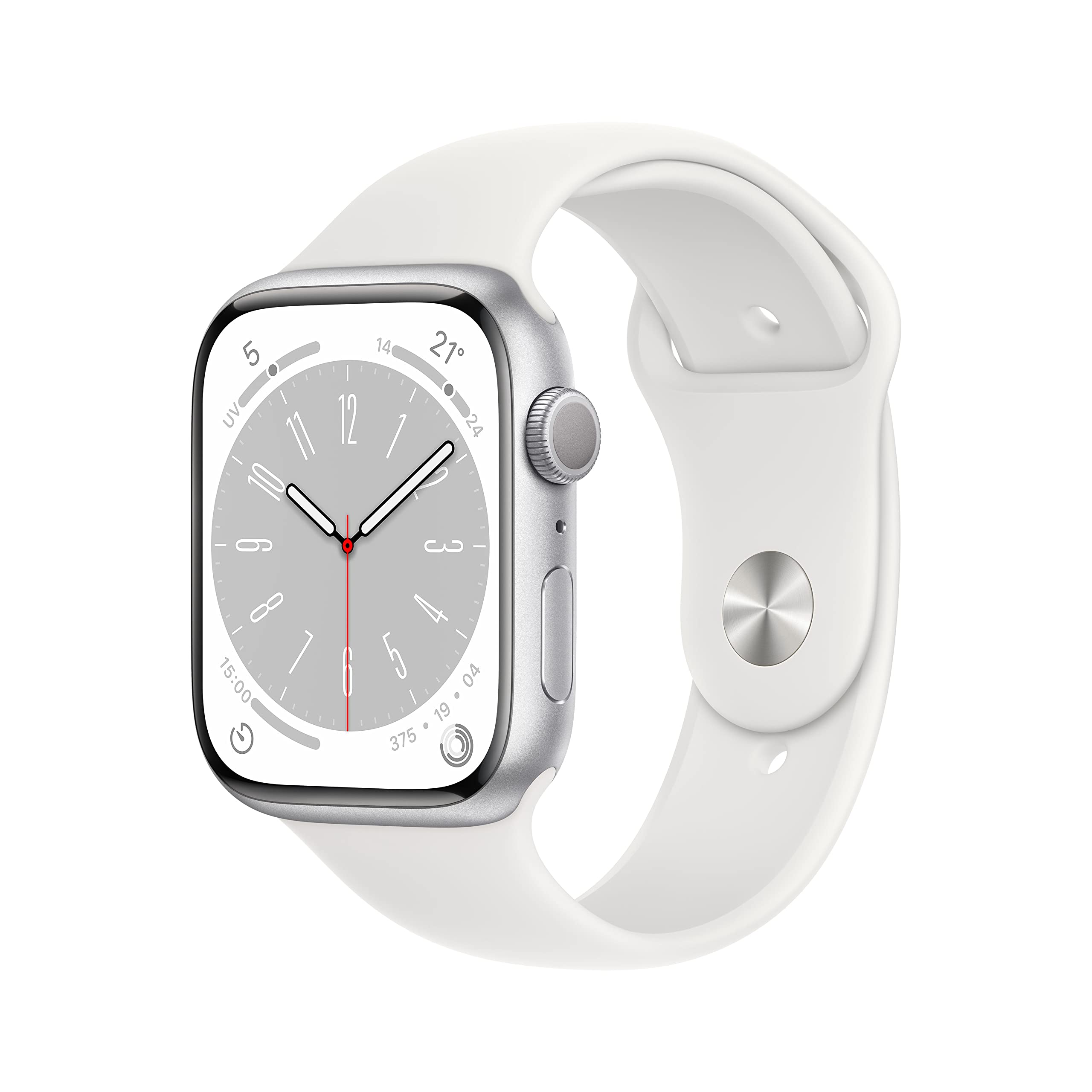 Apple Watch Series 8 (GPS, 45mm) - Silver Aluminum Case with White Sport Strap - Regular (Refurbished) - Image 1