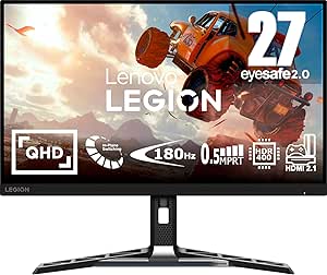 Lenovo Legion R27qe 27" QHD Gaming Monitor (IPS, 180Hz, 0.5ms MPRT, DP Cable, HDMI, AMD FreeSync) Tilt/Height/Rotation/Swivel Adjustment - Black - Image 1