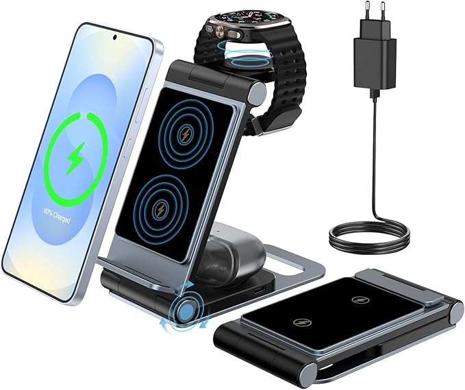 3 in 1 Induction Charger for Samsung S25 FE Ultra Plus S24 S23 S22 Z Flip Z Fold 7 6 5 4 3 Foldable Fast Wireless Charger for Galaxy Watch 8/Classic/Ultra/7/6/5/Pro/4/3, Charging Station for Galaxy - Image 1