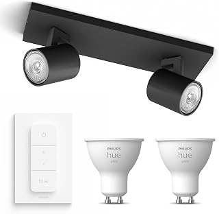Philips Hue Runner Spot en saillie (Noir) - Lumière blanche chaude - Comprend un Variateur de lumiere Hue - Spot en saillie avec 2 points lumineux - GU10 - Hue White - Image 1