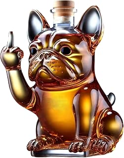 Whiskey bottle, 7x5x5 inch liquor bottle funny french bulldog showing her middle finger clear glass glass whiskey bottles for wine, tequila - Image 1