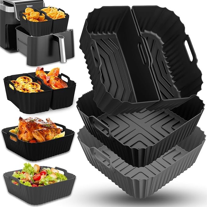 4 x Silicone Air Fryer Moulds, 4.5L-8L, Air Fryer Accessory for Moulinex, Russell Hobbs, Ninja, COSORI, Philips, Reusable Silicone Liners for Air Fryer, Microwave, Oven - Image 1