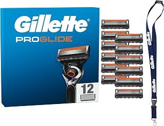 Gillette Lot De 12 Recharges De Rasoir Pour Hommes Proglide,AUTHENTIQUES,Cartouche A 5 Lames Ultra-Affutées, Nouvelle Lubrification,Bande Lubrifiante x2, Rasage Du Visage Flexible, Avec Un Porte-Clés - Image 1