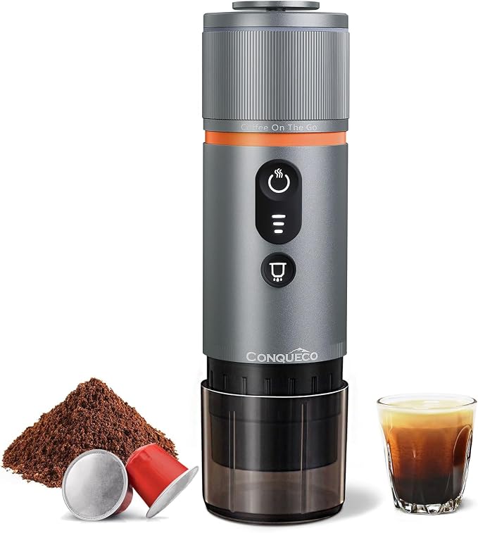 CONQUECO Portable Coffee Maker - Travel Electric Espresso Coffee Maker Heater for 12V Car and Camping - Compatible with Nespresso Capsules and Starbucks Capsules - Image 1
