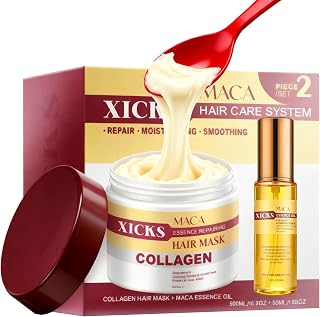 Maca Collagène Kit de réparation en profondeur – Masque capillaire + huile essentielle de maca à l'huile d'argan, nourrissant pour cheveux abîmés et tous les types de cheveux, soin professionnel des - Image 1