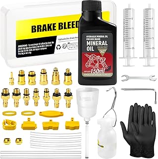 Kit Purge Freins pour Shimano, Magura, Tektro à Disque Hydrauliques pour Vélos, Kit Purge Frein VTT avec Adaptateurs en Laiton et 150ML de Liquide de Frein - Image 1