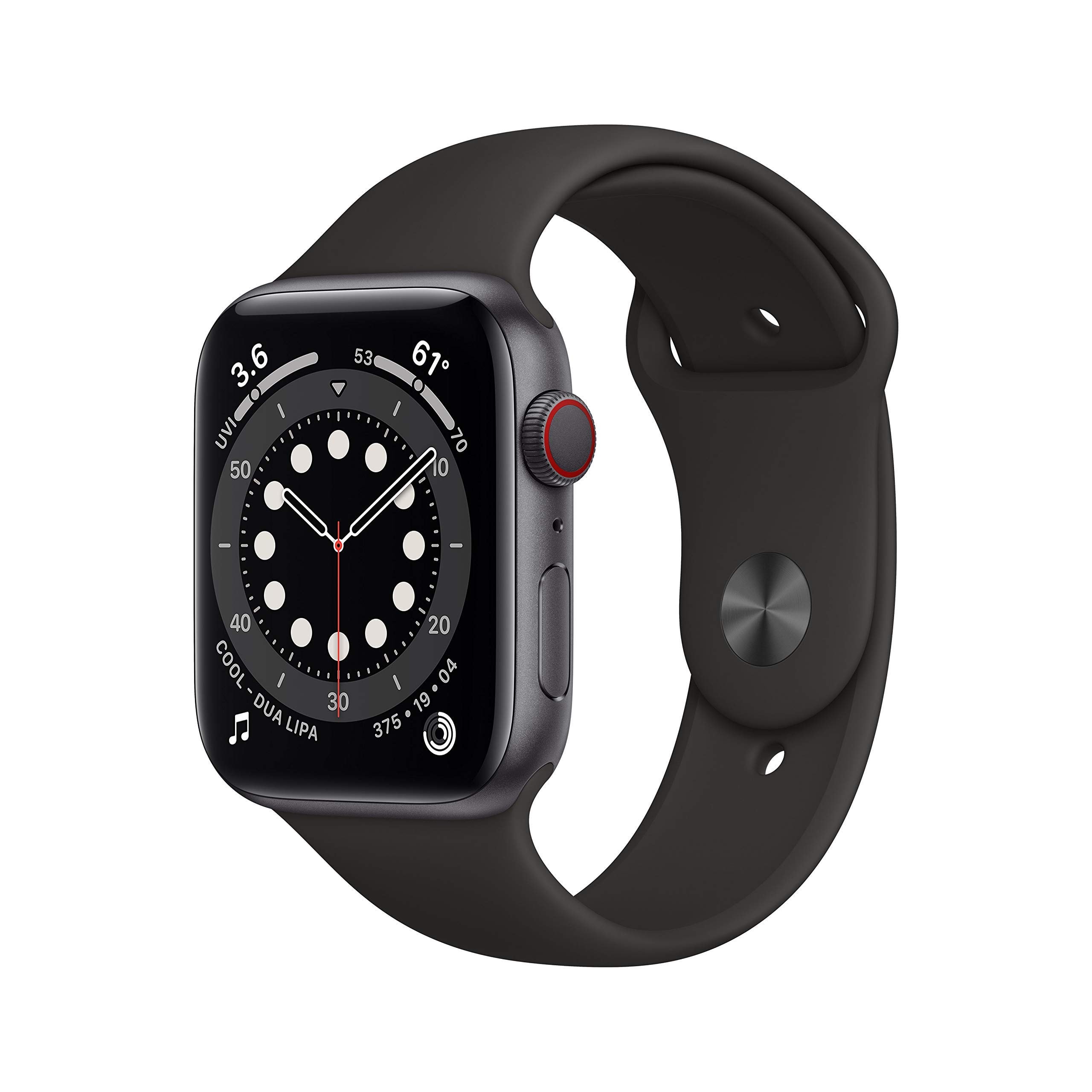 Apple Watch Series 6 (GPS + Cellular, 44MM) Space Grey Aluminium Case with Black Sport Strap (Refurbished) - Image 1