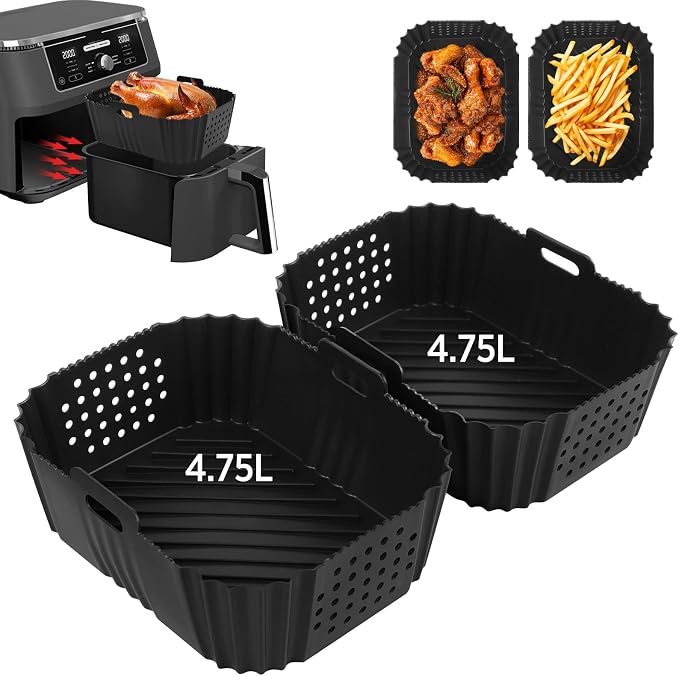 VINATO Air Fryer Silicone Moulds, 2 Pieces, 19 x 14 x 7 cm Accessories for Ninja Double Stack XL 9.5L SL400EU (SL400UK/AF400UK/AF300UK), Reusable Dish Oven, Microwave - Image 1