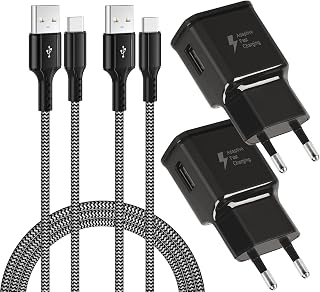KAIMENGLONG Chargeur Adaptateur et Câble USB Type C en Nylon 2 m Adaptateur Charge Rapide Compatible avec Samsung Galaxy S22/S21/S20/S10/S9/S8/Note 20/10/9/8, Z Flip3 (Lot de 2) - Image 1