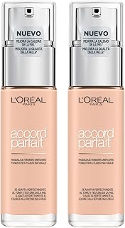 L'Oréal Paris Accord Parfait Fond de teint Fluide Texture Ultra Légère Effet Naturel Formule Hydratante avec Acide Hyaluronique Couleur 1.N Rose Ivoire - 2 flacons de 30 ml - Image 1